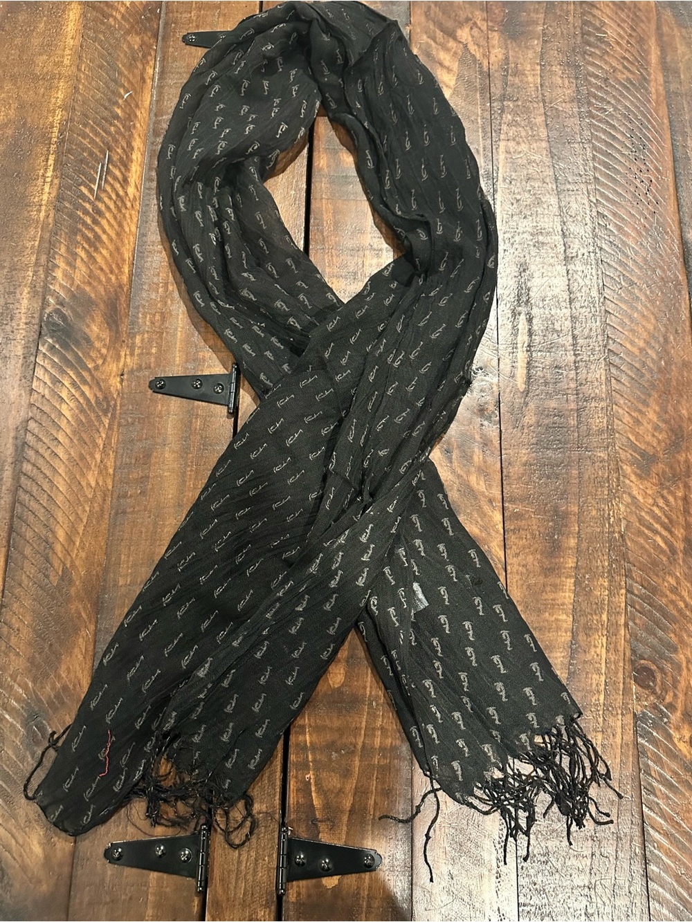 Black Patterned Scarf - Lightweight Fashion Accessory